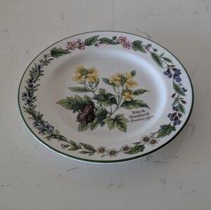 4 Royal Worcester Herbs Porcelain Black Mustard Bread & Butter Plate Size 6.75"